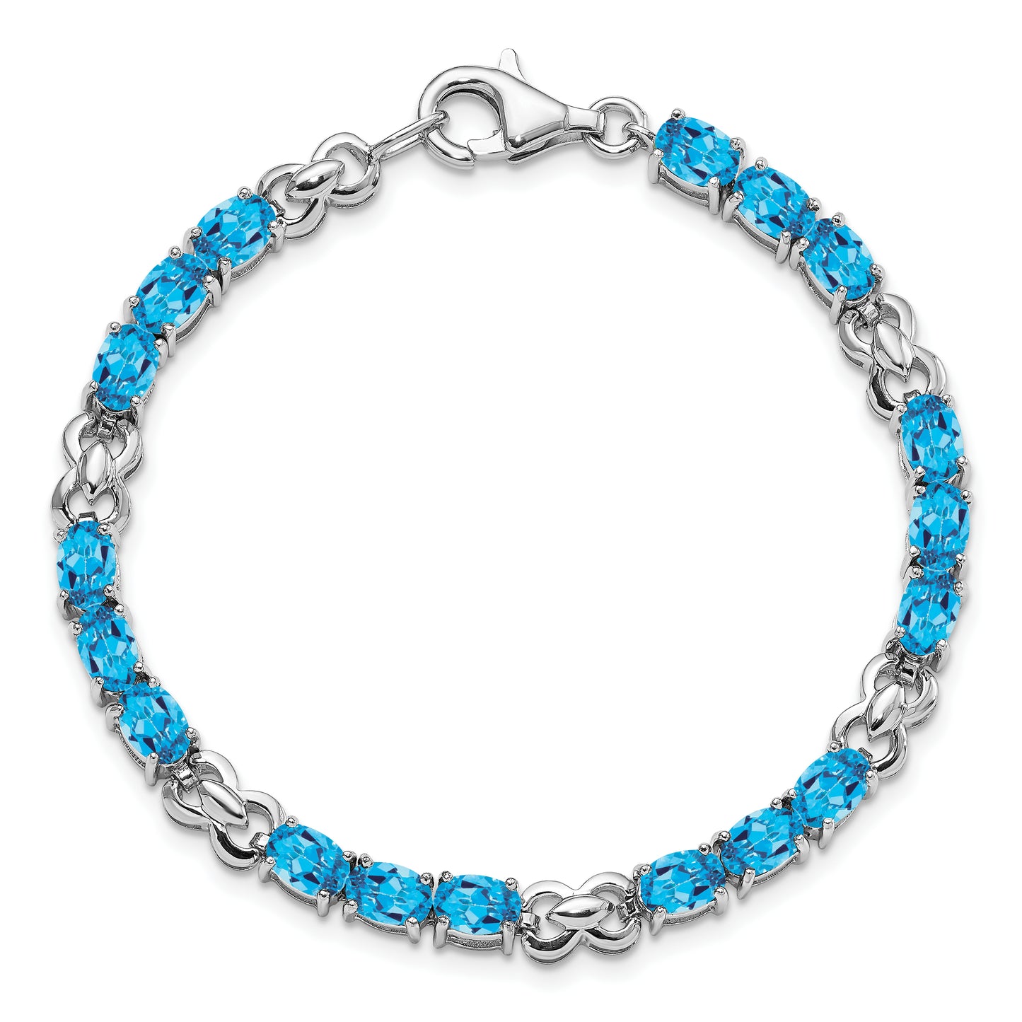 7 Inch Sterling Silver Rhodium-Plated Blue Topaz Bracelet