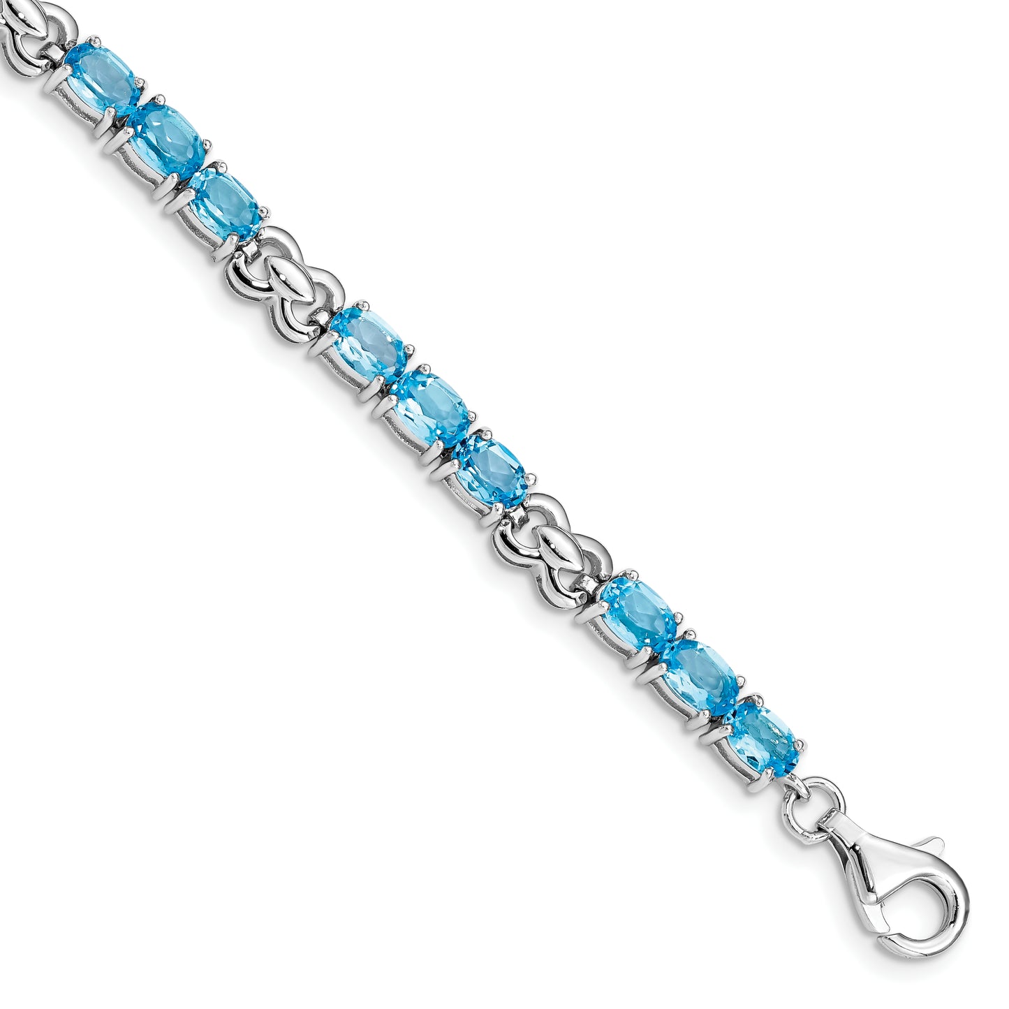 7 Inch Sterling Silver Rhodium-Plated Blue Topaz Bracelet