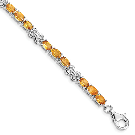 7 Inch Sterling Silver Rhodium-Plated Citrine Bracelet