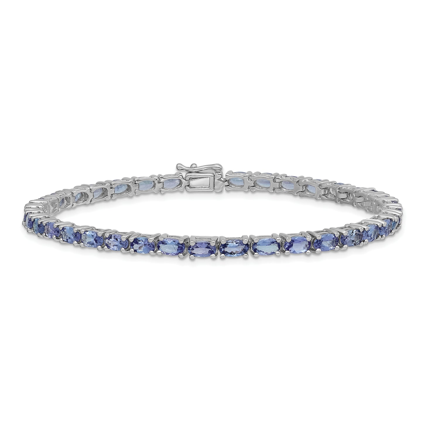 7 Inch Sterling Silver Rhodium-Plated Tanzanite Bracelet