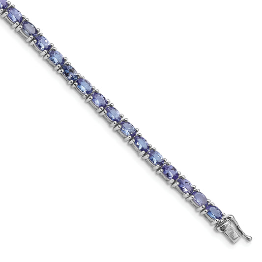 7 Inch Sterling Silver Rhodium-Plated Tanzanite Bracelet