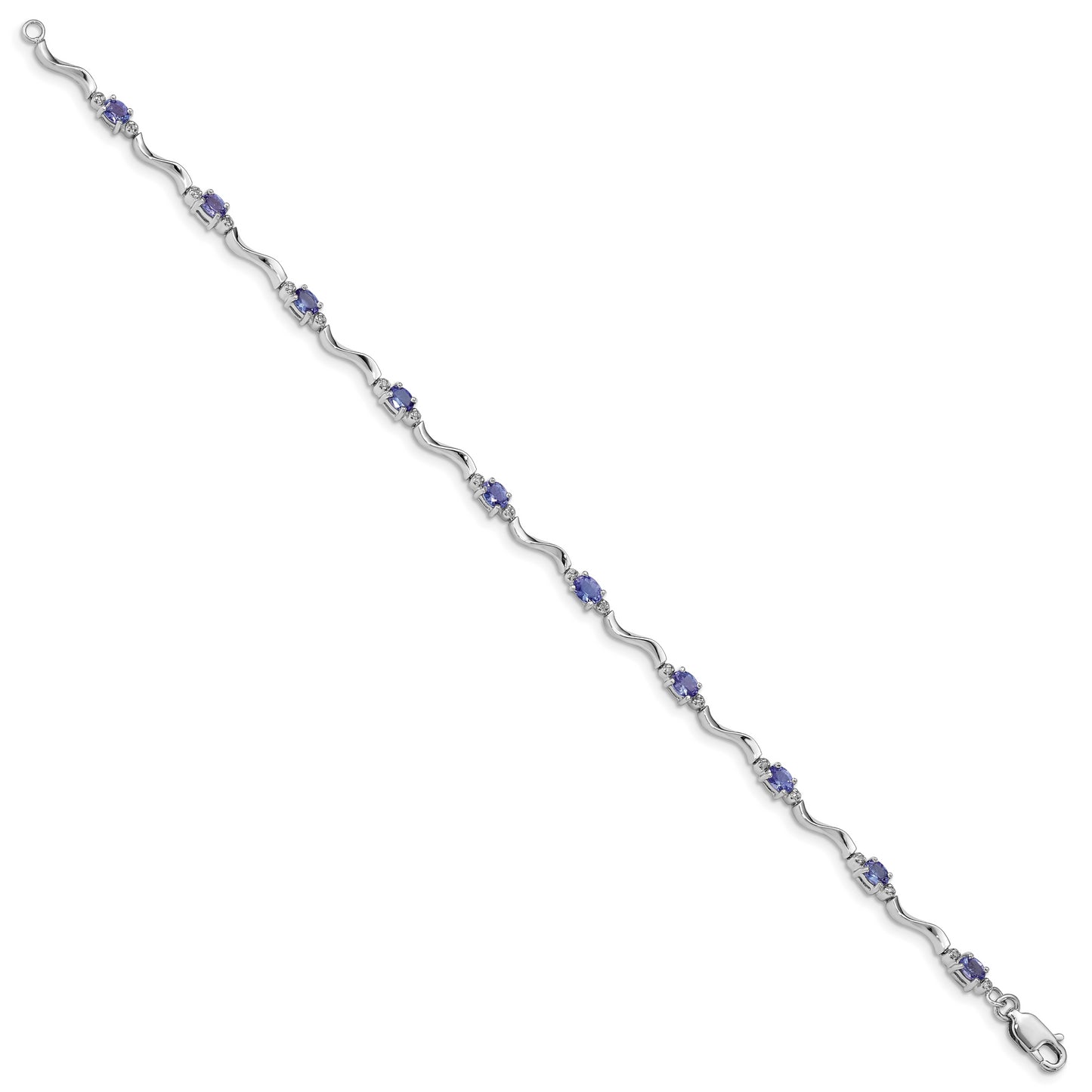 7 Inch Sterling Silver Rhodium Plated Diamond And Tanzanite Bracelet