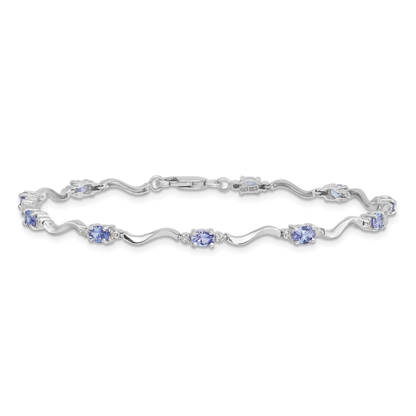 7 Inch Sterling Silver Rhodium Plated Diamond And Tanzanite Bracelet