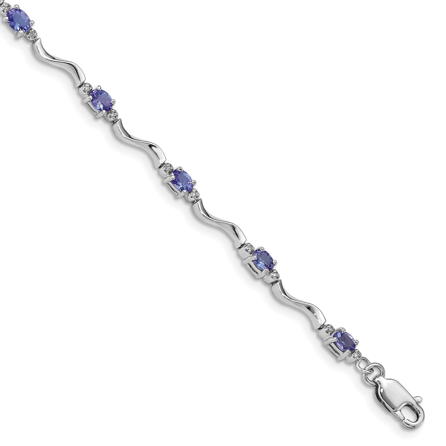 7 Inch Sterling Silver Rhodium Plated Diamond And Tanzanite Bracelet