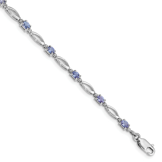 7.75 Inch Sterling Silver Rhodium Plated Diamond And Tanzanite Bracelet