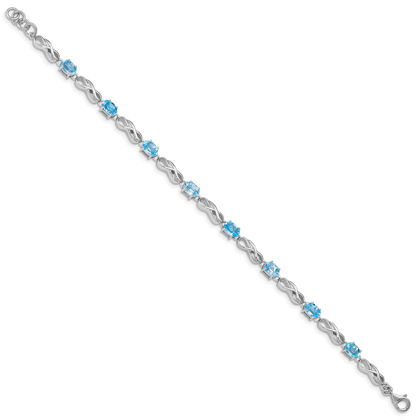 7 Inch Sterling Silver Rhodium-Plated Blue Topaz Figure 8 Bracelet