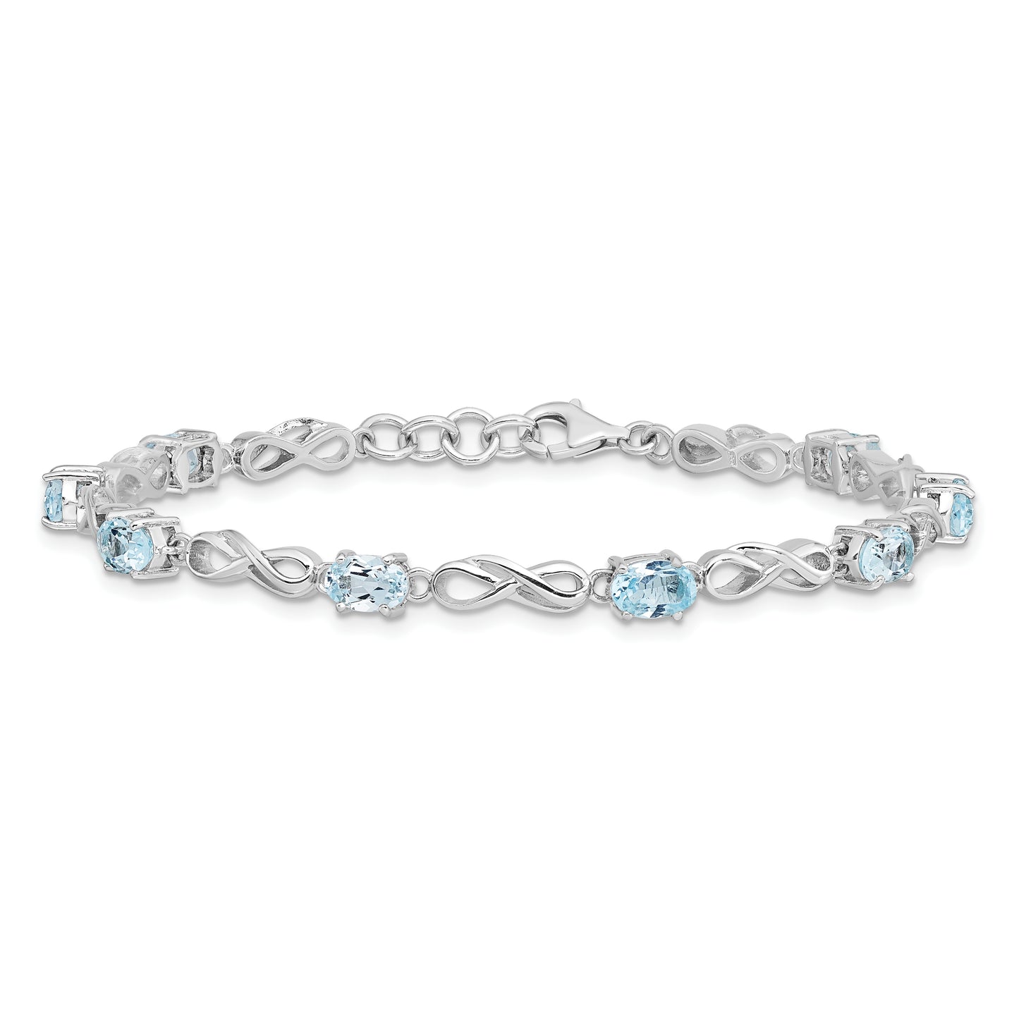 7 Inch Sterling Silver Rhodium-Plated Blue Topaz Figure 8 Bracelet