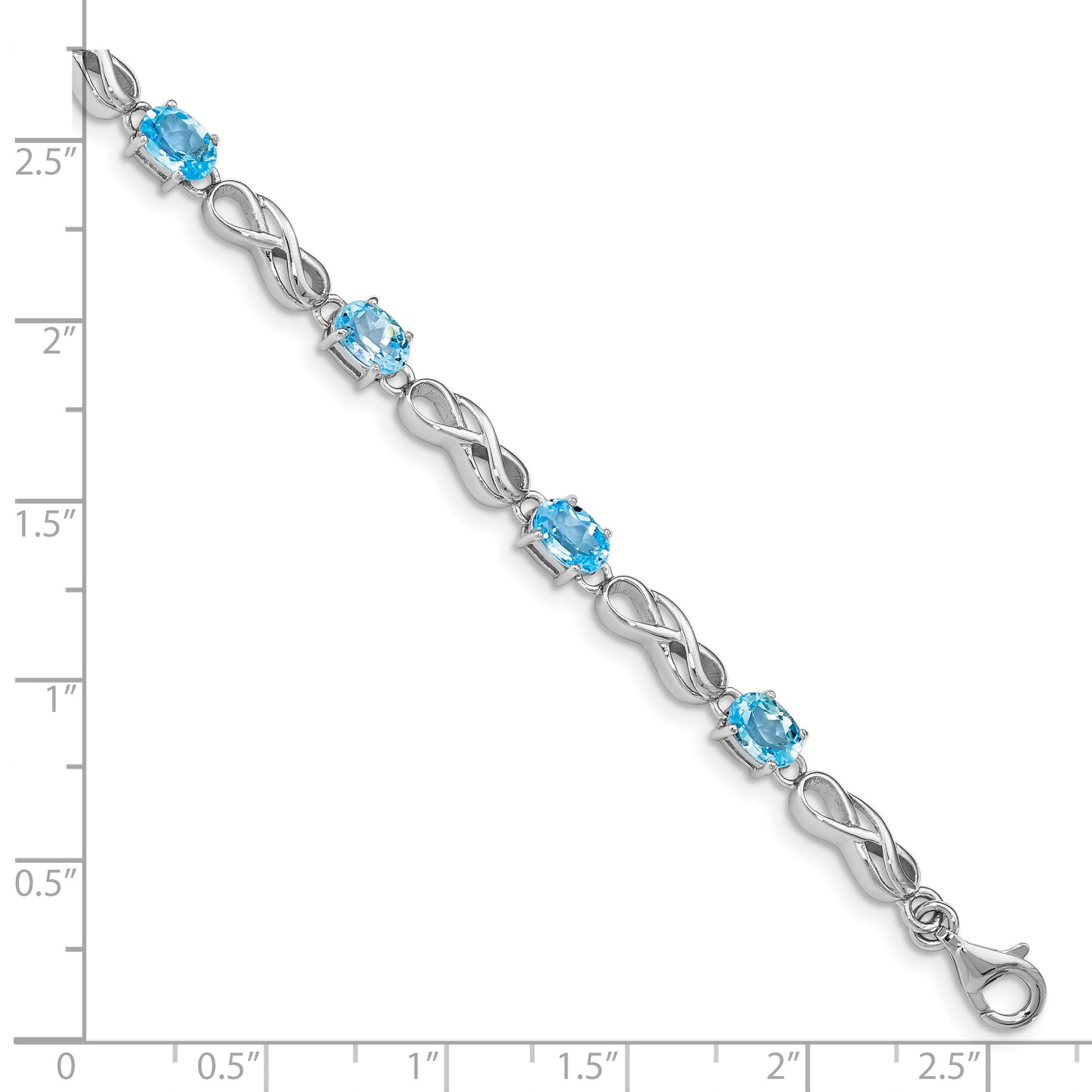 7 Inch Sterling Silver Rhodium-Plated Blue Topaz Figure 8 Bracelet