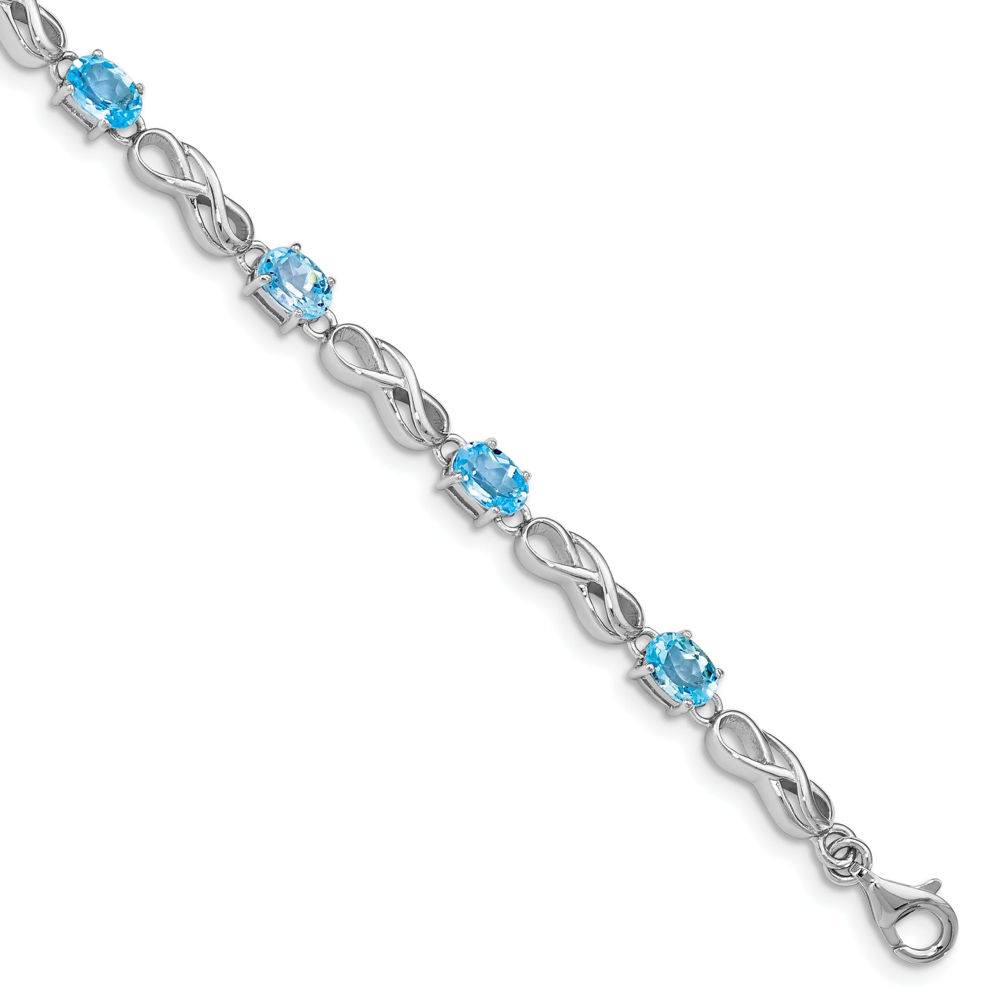 7 Inch Sterling Silver Rhodium-Plated Blue Topaz Figure 8 Bracelet