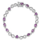 7 Inch Sterling Silver Rhodium-Plated Oval Heart Amethyst Bracelet