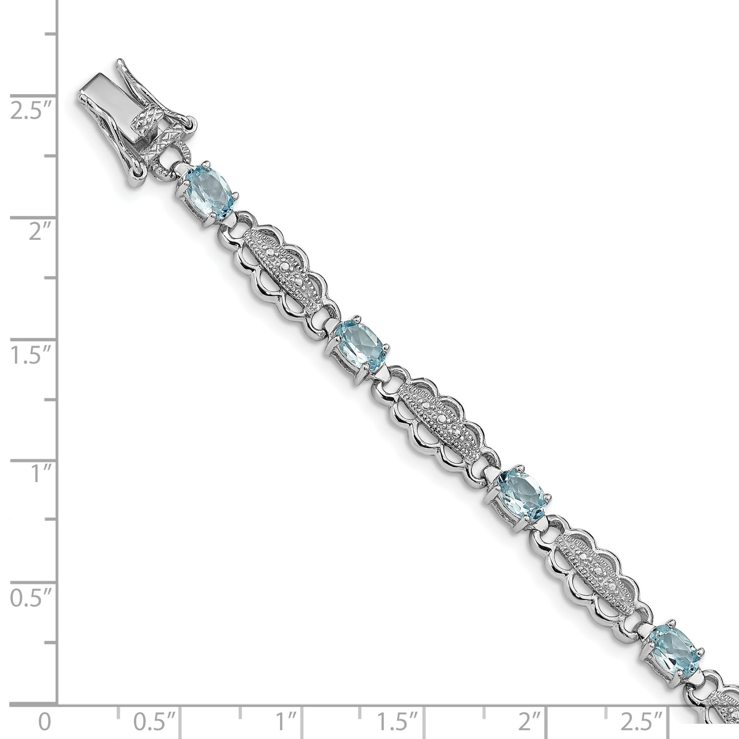 7 Inch Sterling Silver Rhodium-Plated Aquamarine & Diamond Bracelet