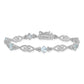 7 Inch Sterling Silver Rhodium-Plated Diamond Aquamarine Bracelet