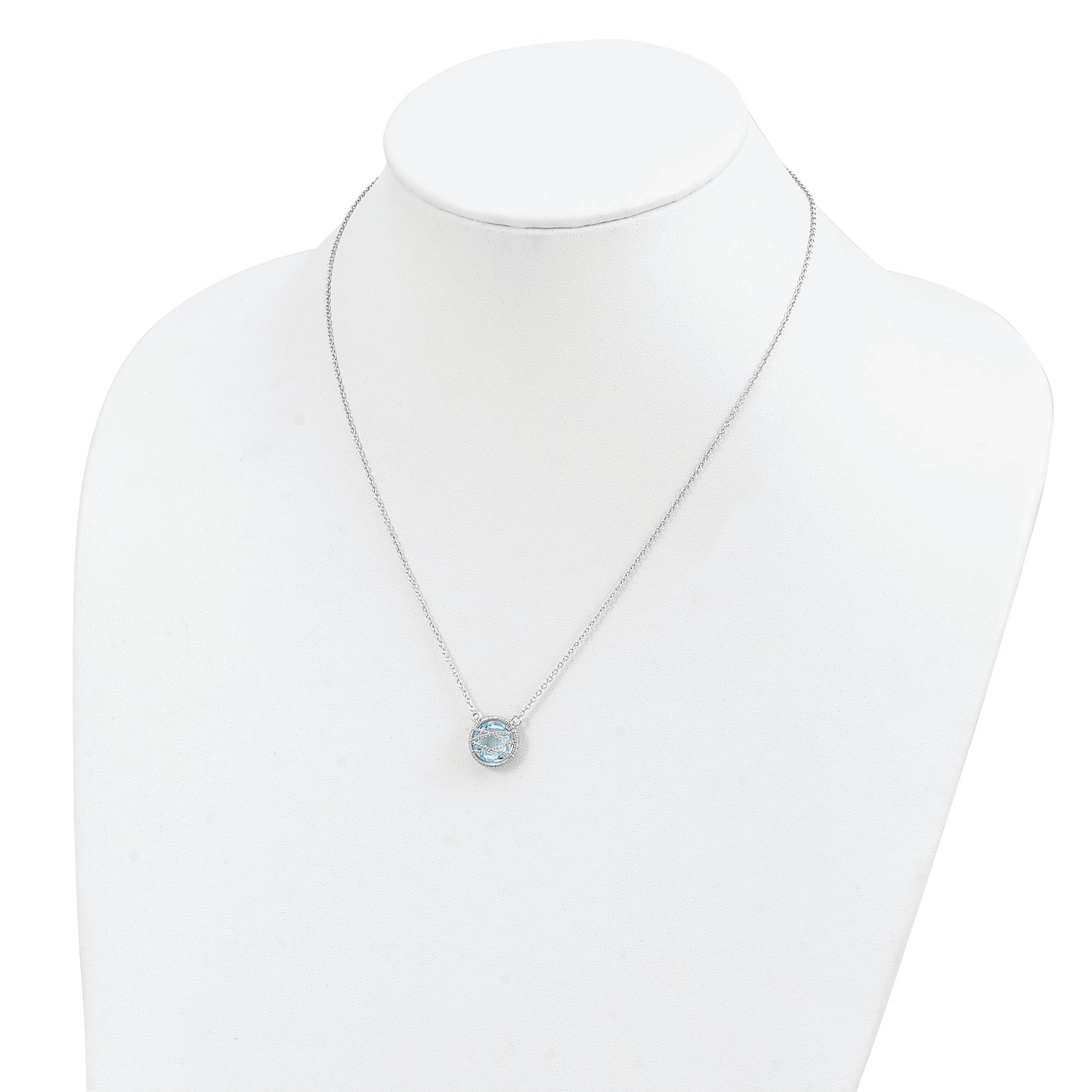 Sterling Silver Rhodium-Plated Blue Topaz W/1.5In Ext 18In Necklace