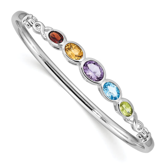 Sterling Silver Rhodium-Plated Multi Gemstone Bangle Bracelet