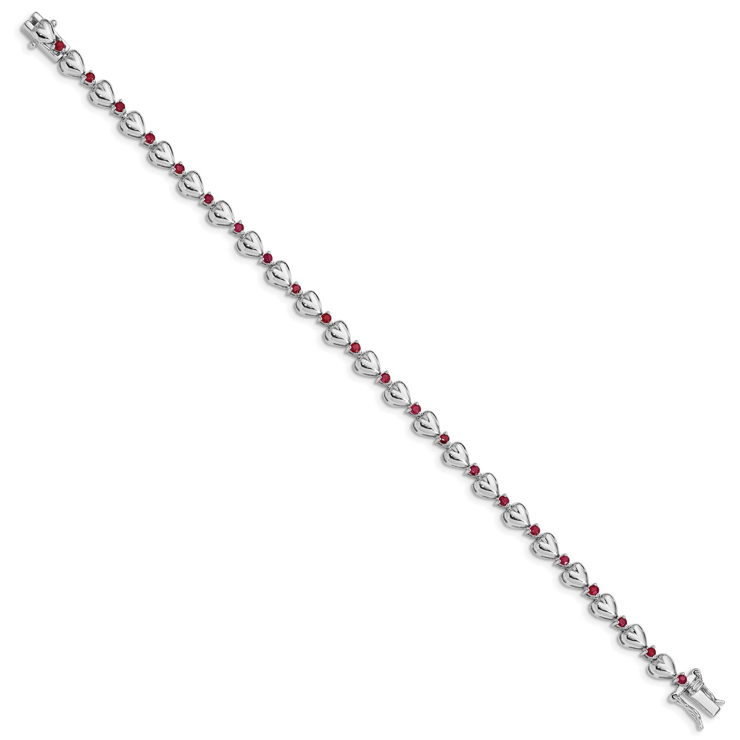 Sterling Silver Rhodium-Plated & Ruby Heart Bracelet