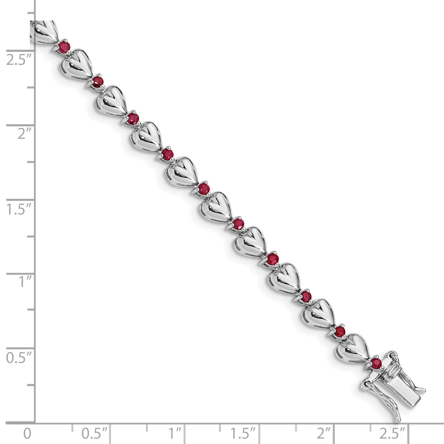 Sterling Silver Rhodium-Plated & Ruby Heart Bracelet