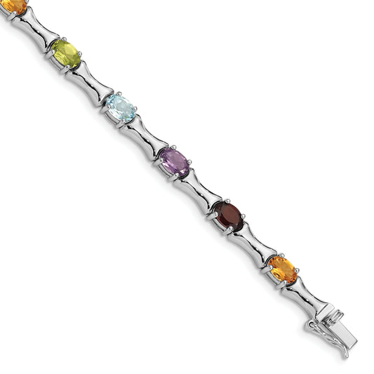 Sterling Silver Rhodium-Plated & Multi Gemstone Bracelet