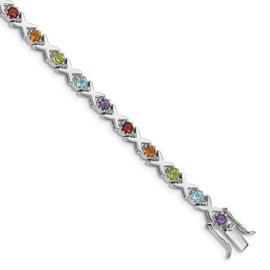 Sterling Silver Rhodium-Plated & Multi Gemstone Bracelet