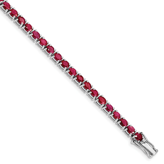 7.5 Inch Sterling Silver Rhodium-Plated Oval Ruby 7.5In Bracelet