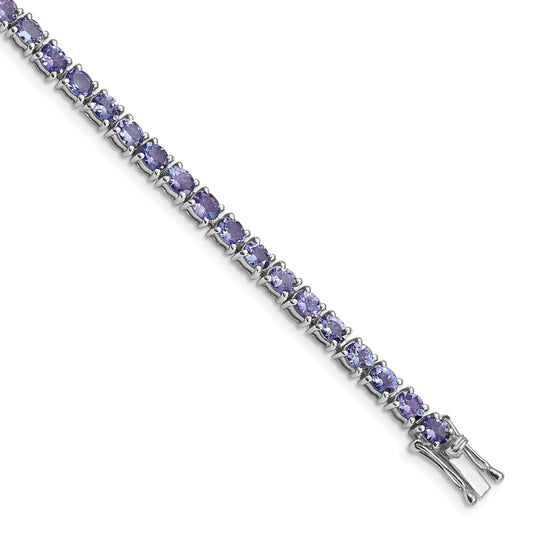 7.5 Inch Sterling Silver Rhodium-Plated Oval Tanzanite 7.5In Bracelet