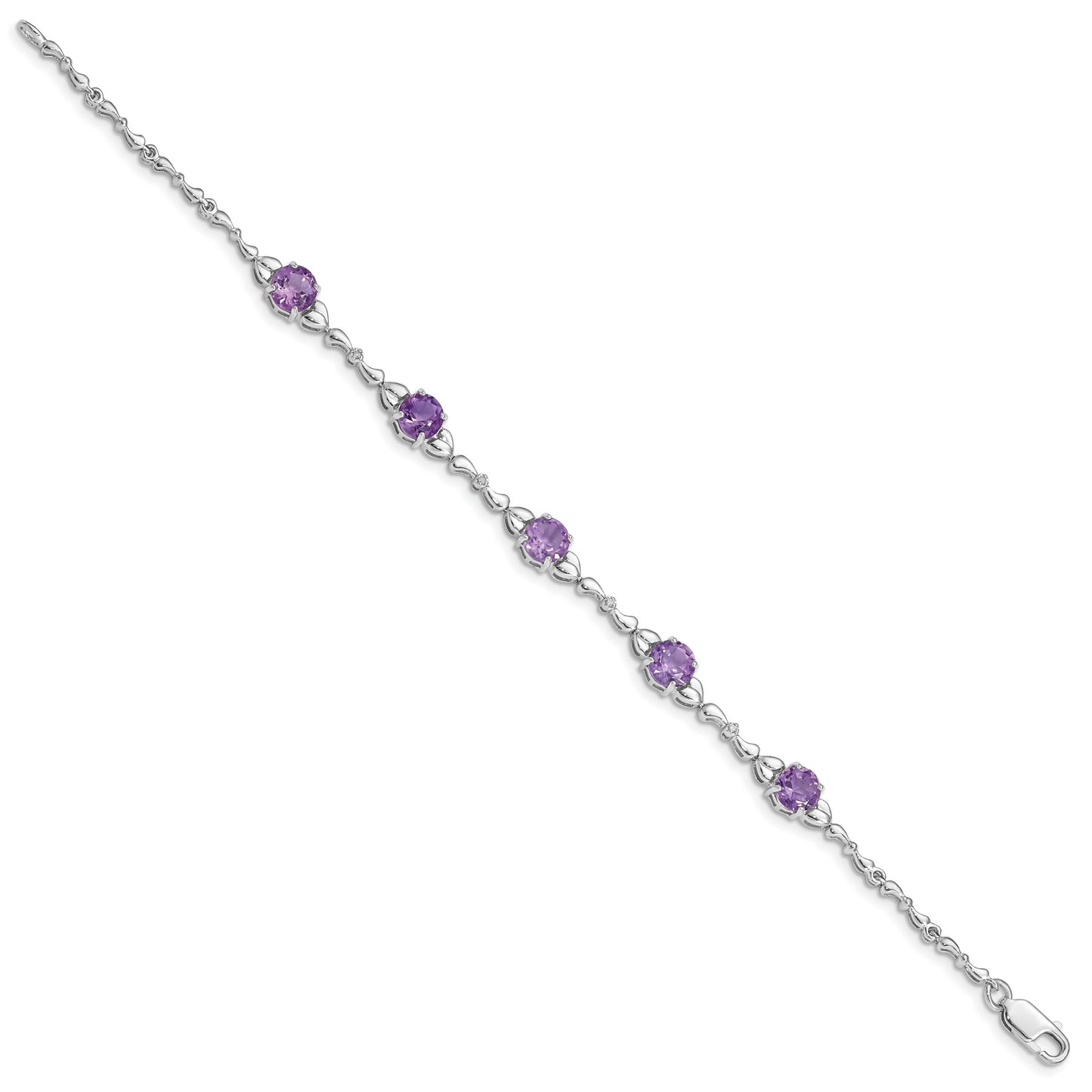 Sterling Silver Rhodium-Plated Amethyst & Diamond Tennis Bracelet