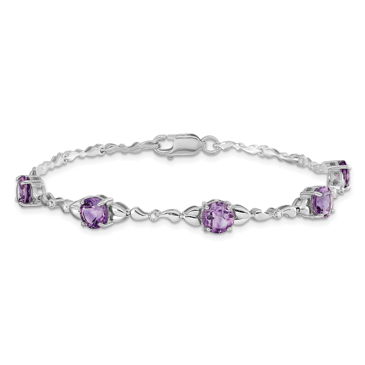 Sterling Silver Rhodium-Plated Amethyst & Diamond Tennis Bracelet