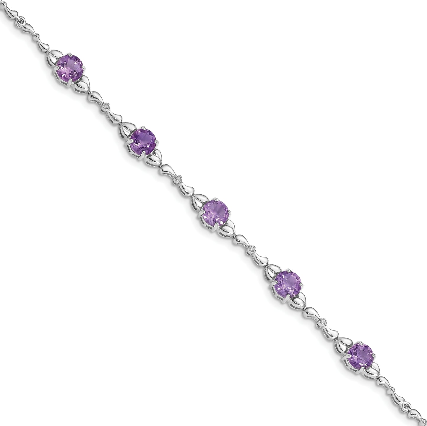 Sterling Silver Rhodium-Plated Amethyst & Diamond Tennis Bracelet