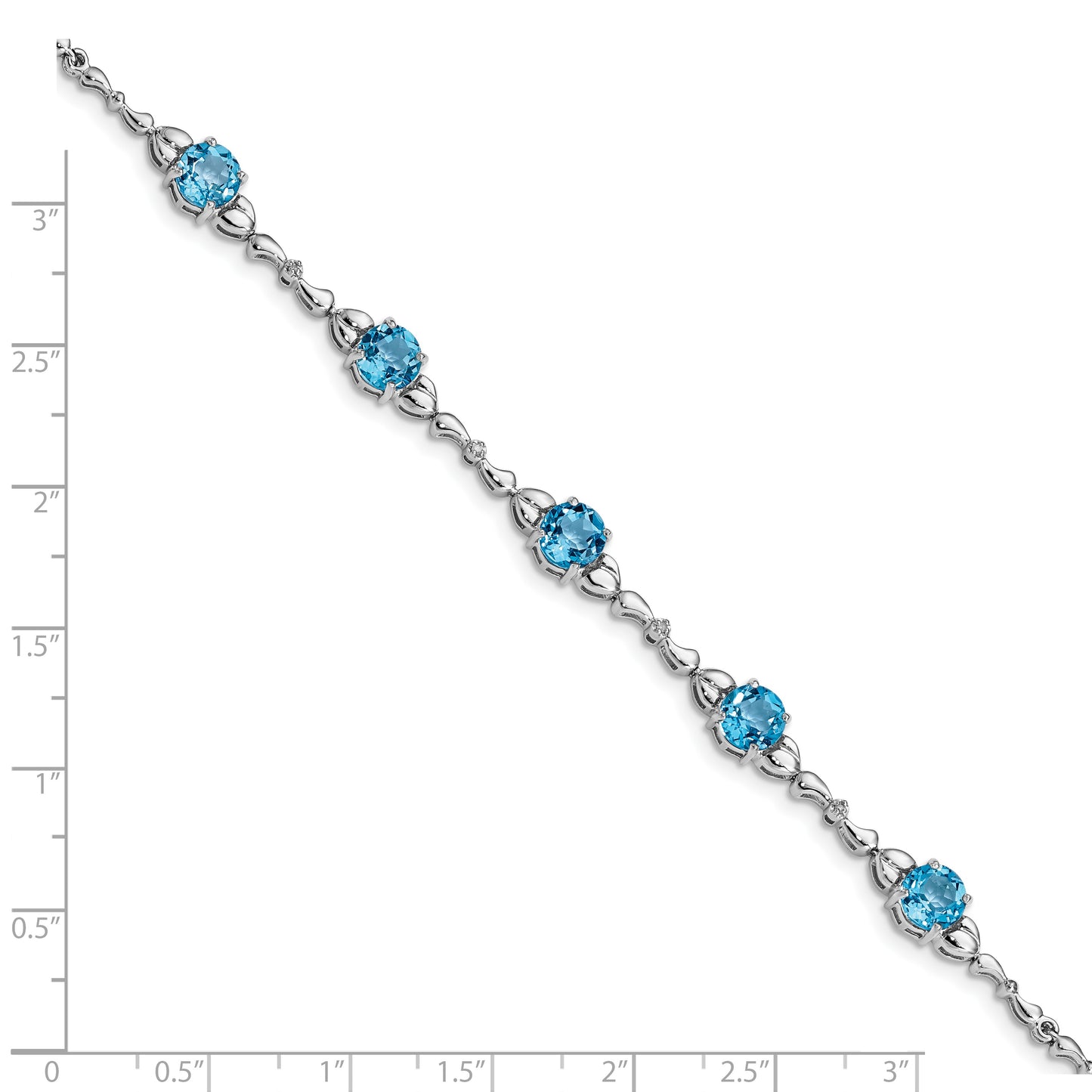 Sterling Silver Rhodium-Plated Lt. Swiss Blue Topaz & Diamond Bracelet