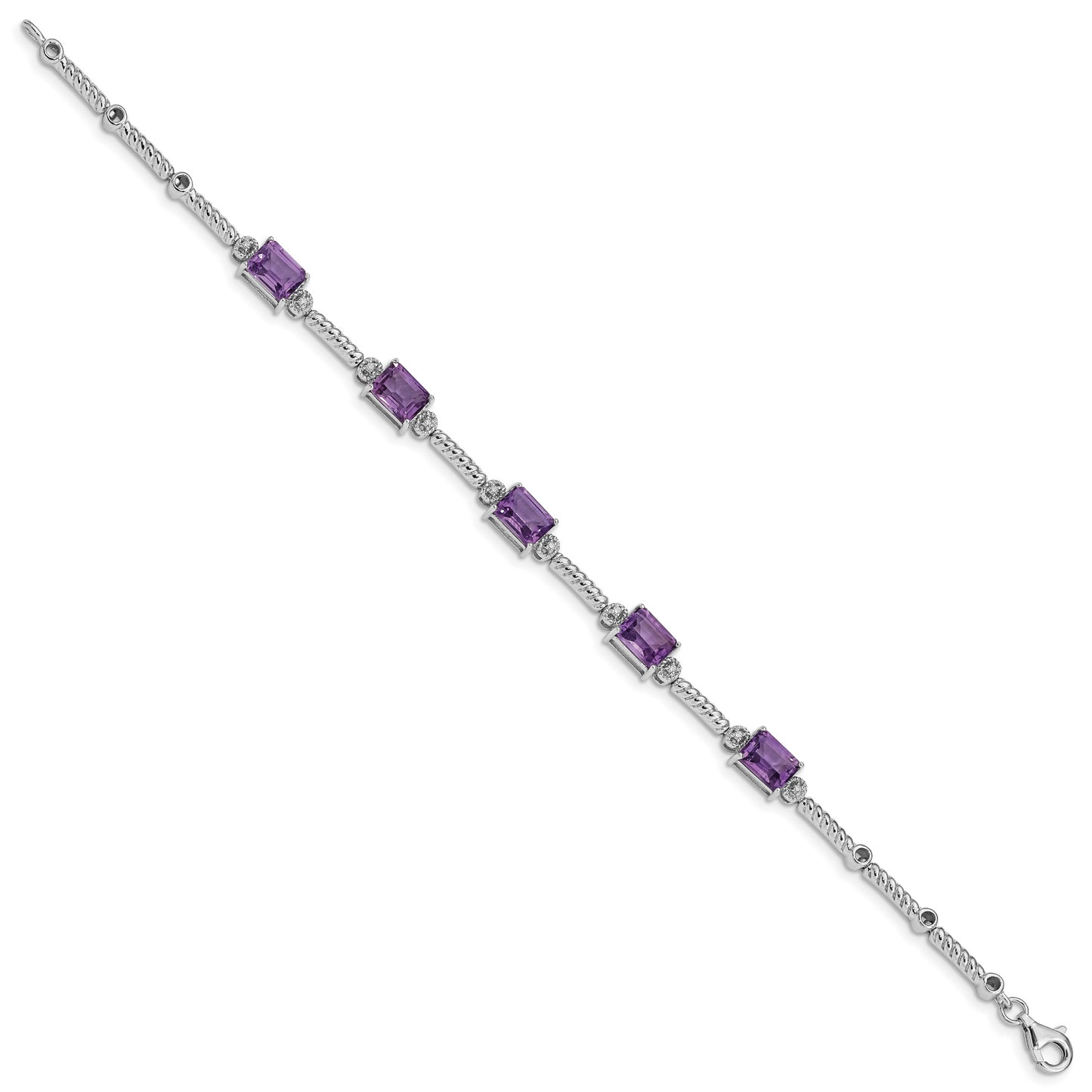 Sterling Silver Rhodium-Plated Amethyst & Diamond Tennis Bracelet