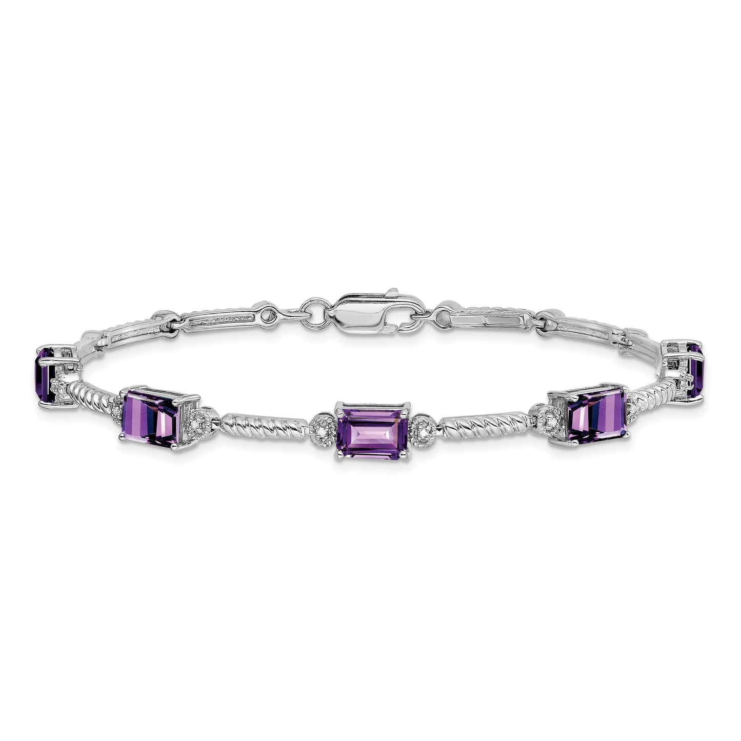 Sterling Silver Rhodium-Plated Amethyst & Diamond Tennis Bracelet