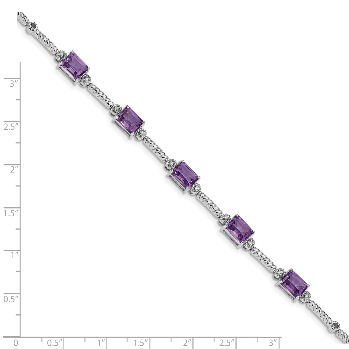 Sterling Silver Rhodium-Plated Amethyst & Diamond Tennis Bracelet