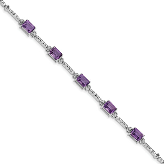 Sterling Silver Rhodium-Plated Amethyst & Diamond Tennis Bracelet