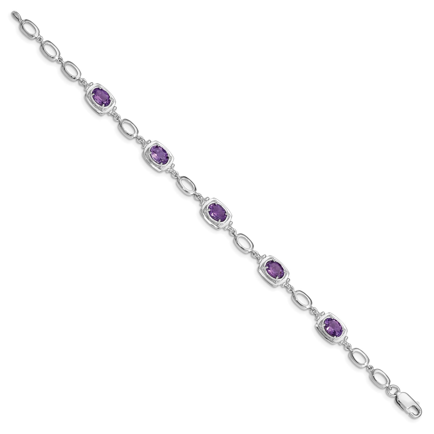 Sterling Silver Rhodium-Plated Amethyst Link Bracelet