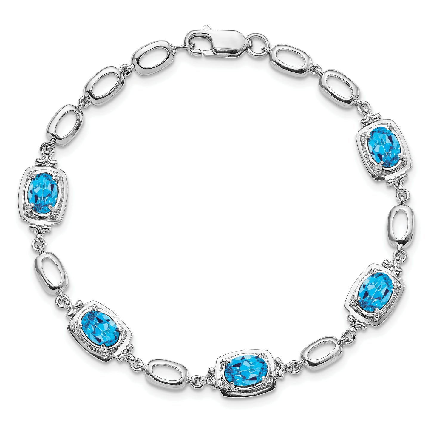 Sterling Silver Rhodium-Plated Light Swiss Blue Topaz Link Bracelet