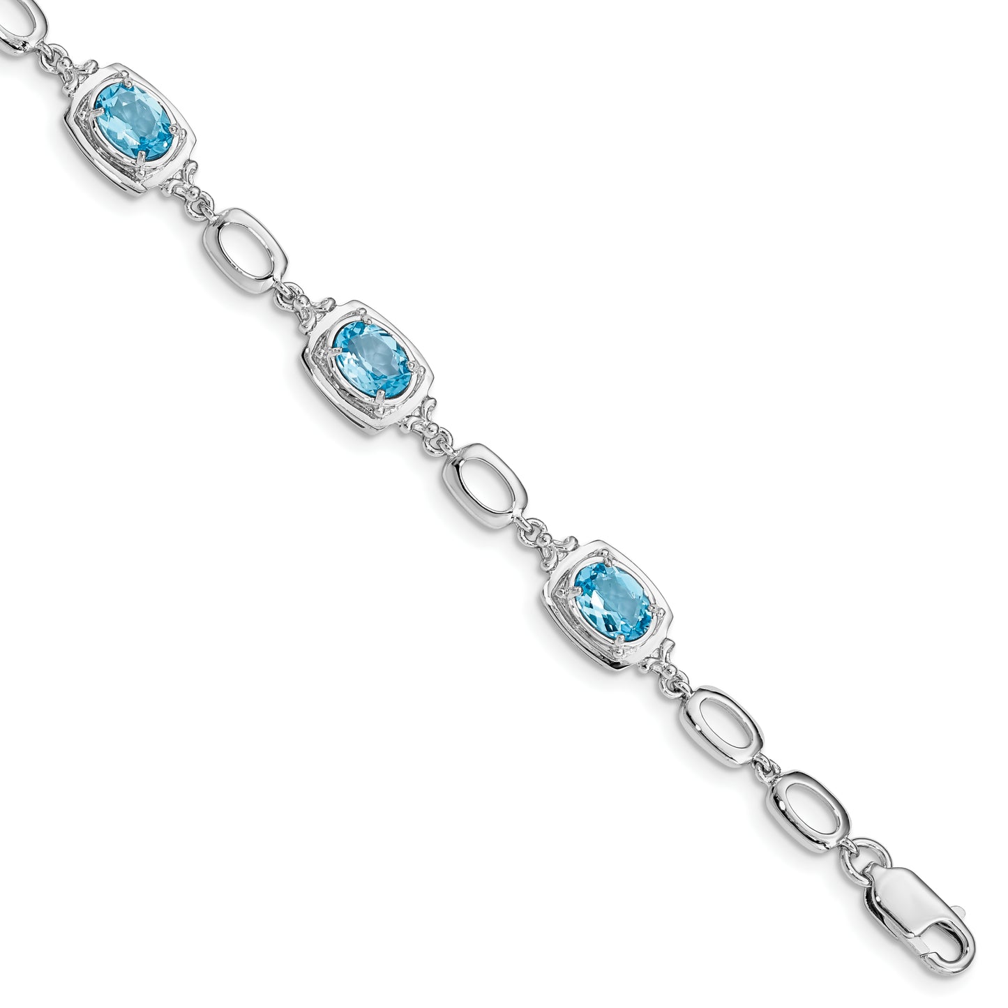 Sterling Silver Rhodium-Plated Light Swiss Blue Topaz Link Bracelet