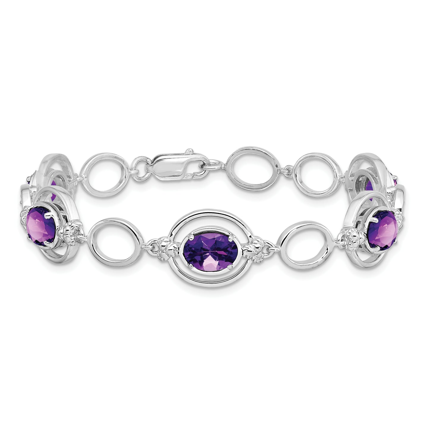 Sterling Silver Rhodium-Plated Amethyst Open Link Bracelet