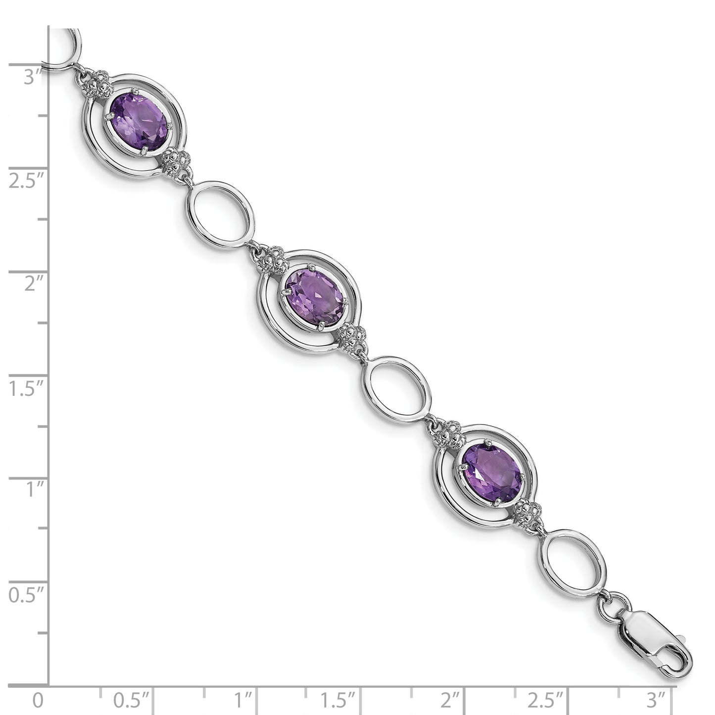 Sterling Silver Rhodium-Plated Amethyst Open Link Bracelet