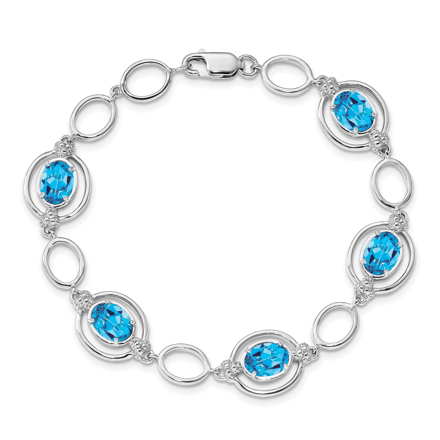 Sterling Silver Rhodium-Plated Lt. Swiss Blue Topaz Open Link Bracelet