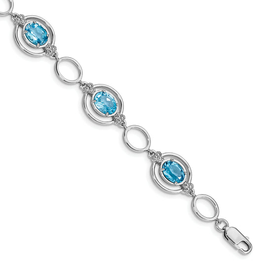 Sterling Silver Rhodium-Plated Lt. Swiss Blue Topaz Open Link Bracelet