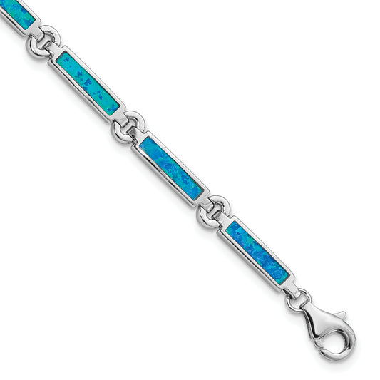 7.25 Inch Sterling Silver Rhodium-Plated Lab Created Opal Bars 7 Bracelet