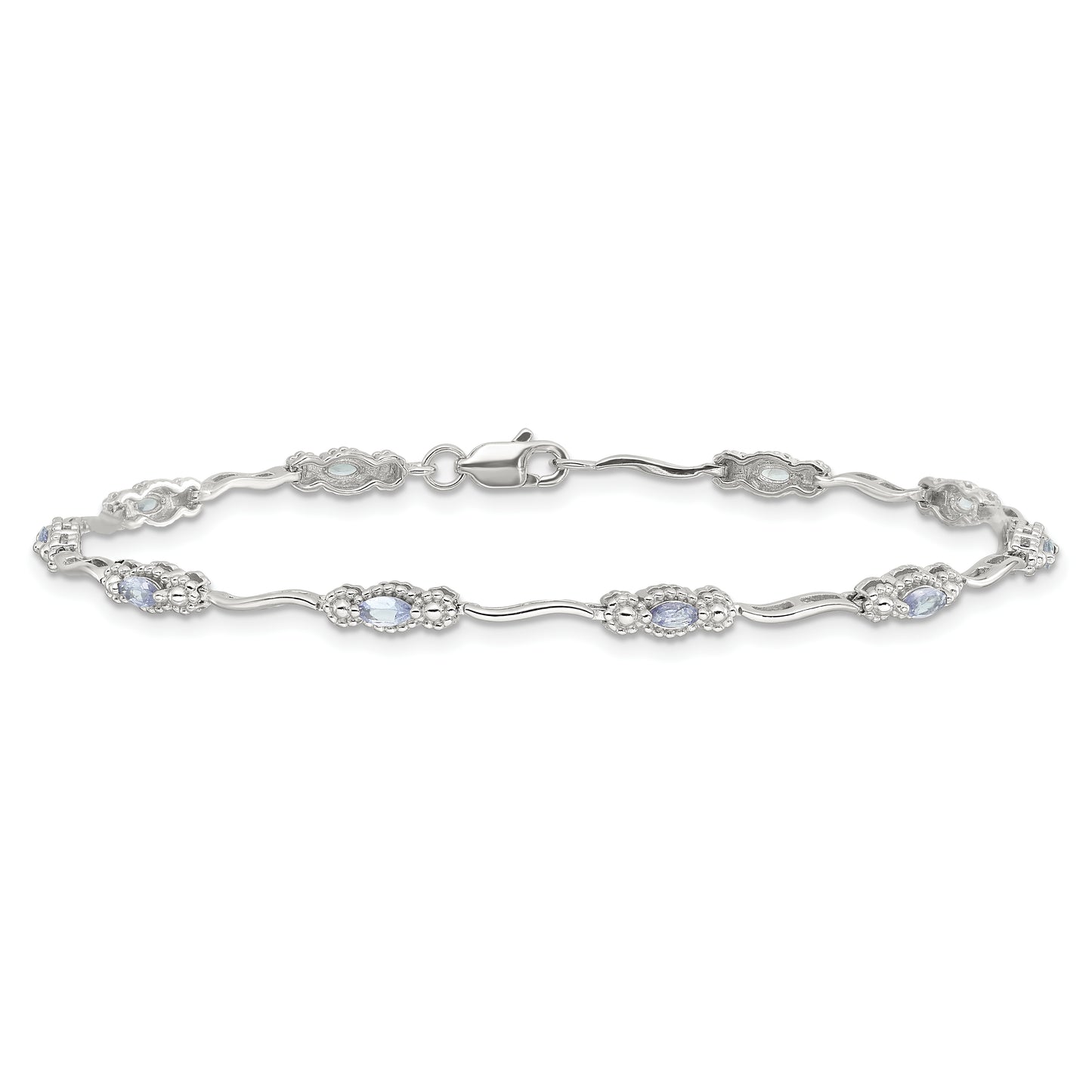 Sterling Silver Stering Rhodium-Plated Polished Tanzanite 7.5 Inch Bracelet