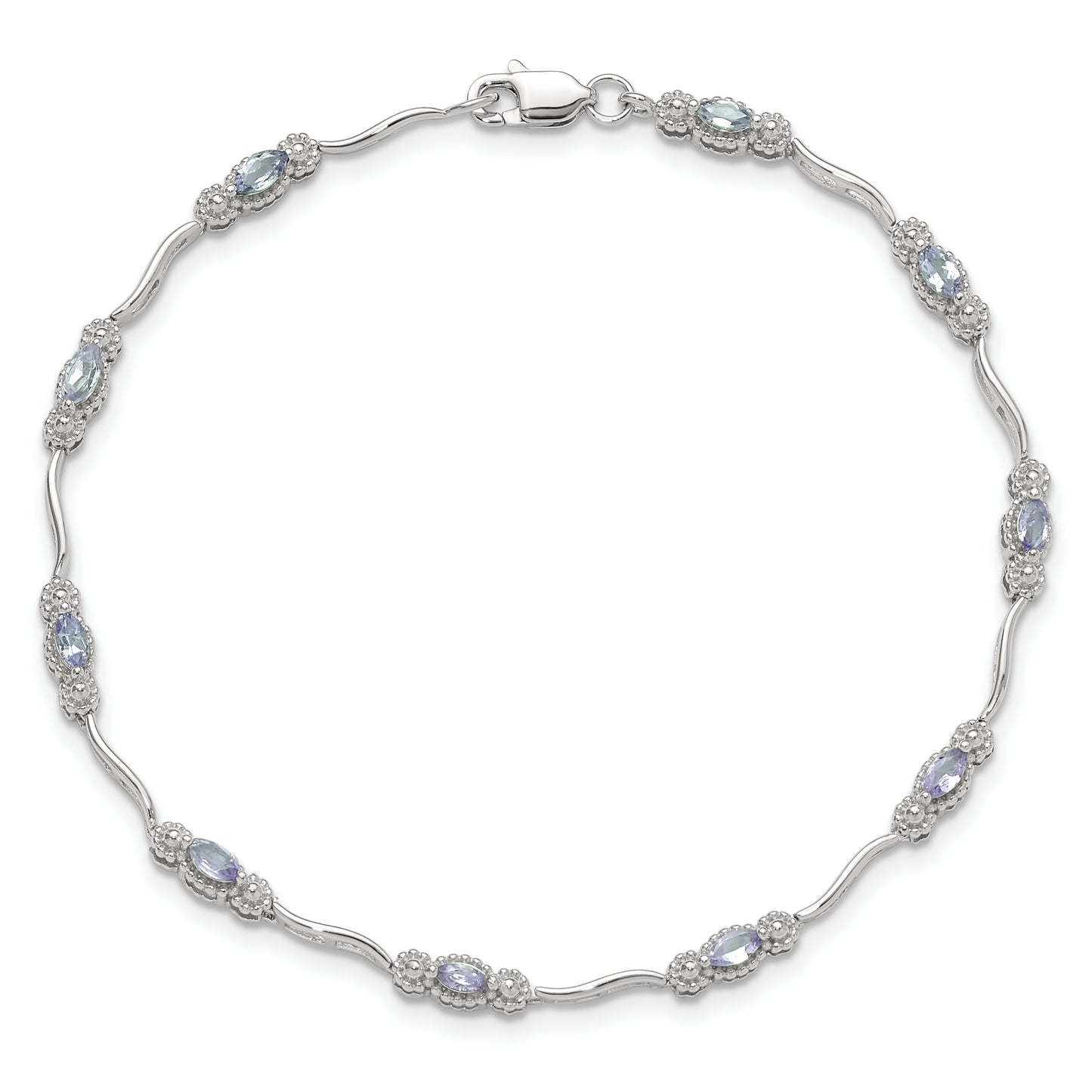 Sterling Silver Stering Rhodium-Plated Polished Tanzanite 7.5 Inch Bracelet