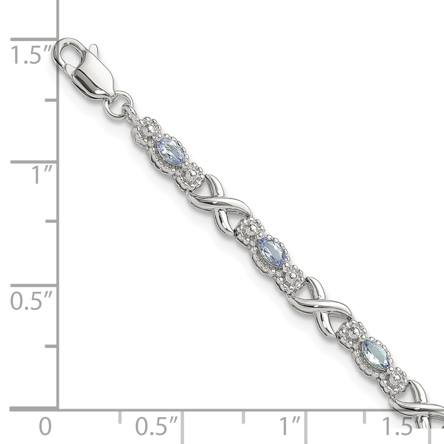 Sterling Silver Rhodium-Plated Polished Tanzanite Xs 7.5 Inch Bracelet