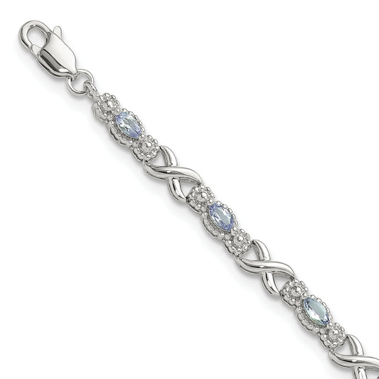 Sterling Silver Rhodium-Plated Polished Tanzanite Xs 7.5 Inch Bracelet