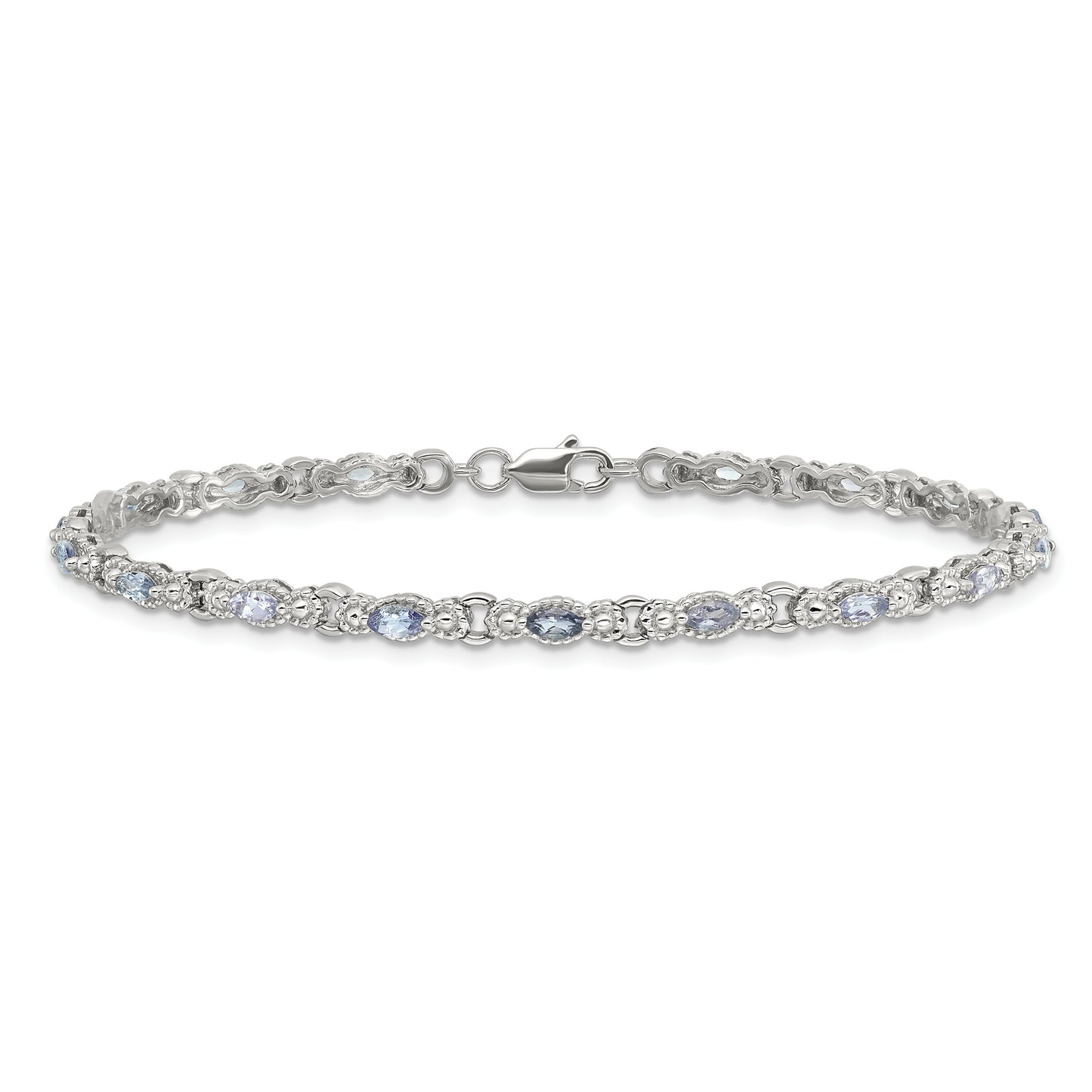 Sterling Silver Rhodium-Plated Polished Tanzanite 7.5 Inch Bracelet