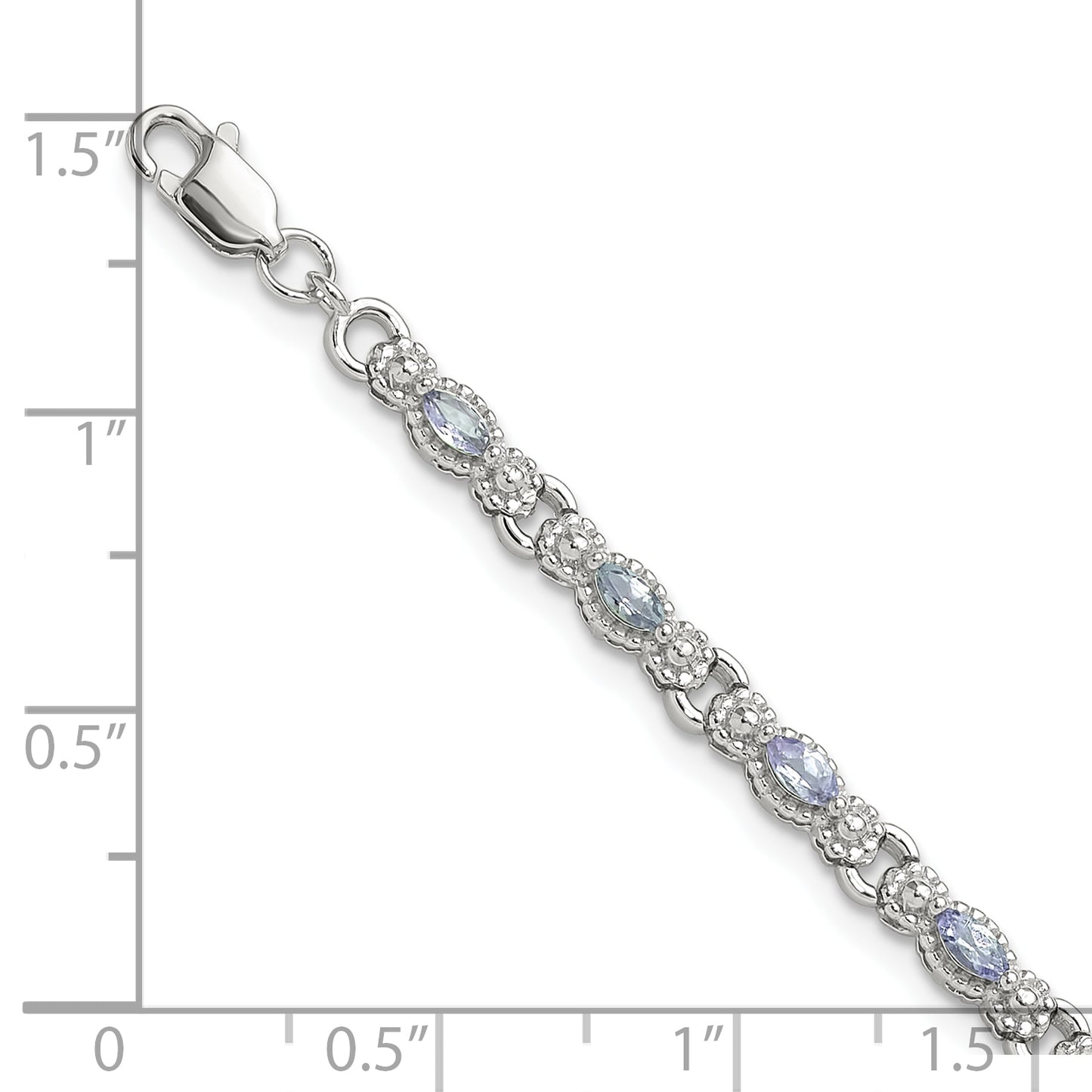 Sterling Silver Rhodium-Plated Polished Tanzanite 7.5 Inch Bracelet