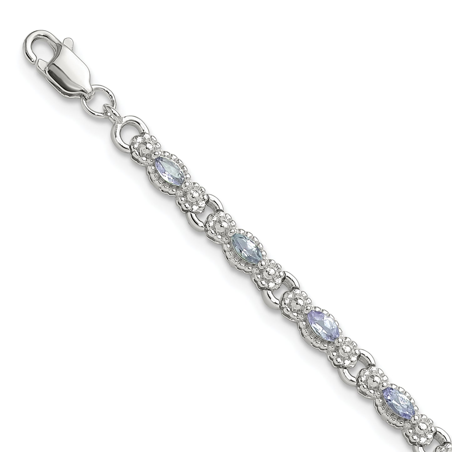 Sterling Silver Rhodium-Plated Polished Tanzanite 7.5 Inch Bracelet