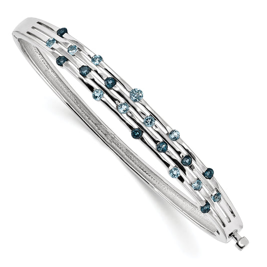 Sterling Silver Rhodium-Plated Light Swiss/London Blue Topaz Hinged Bangle