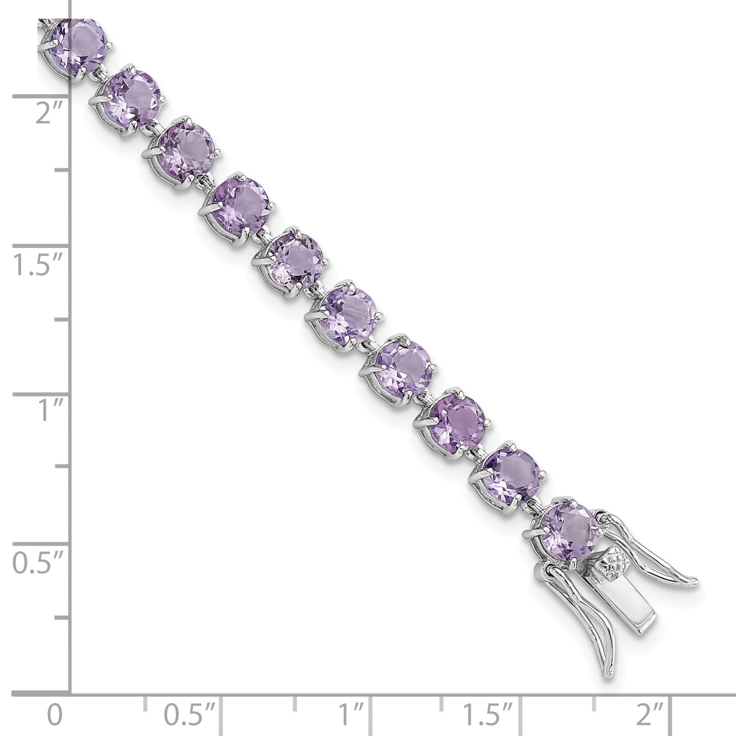 7 Inch Sterling Silver Rhodium-Plated Polished 5mm Amethyst Stone Bracelet