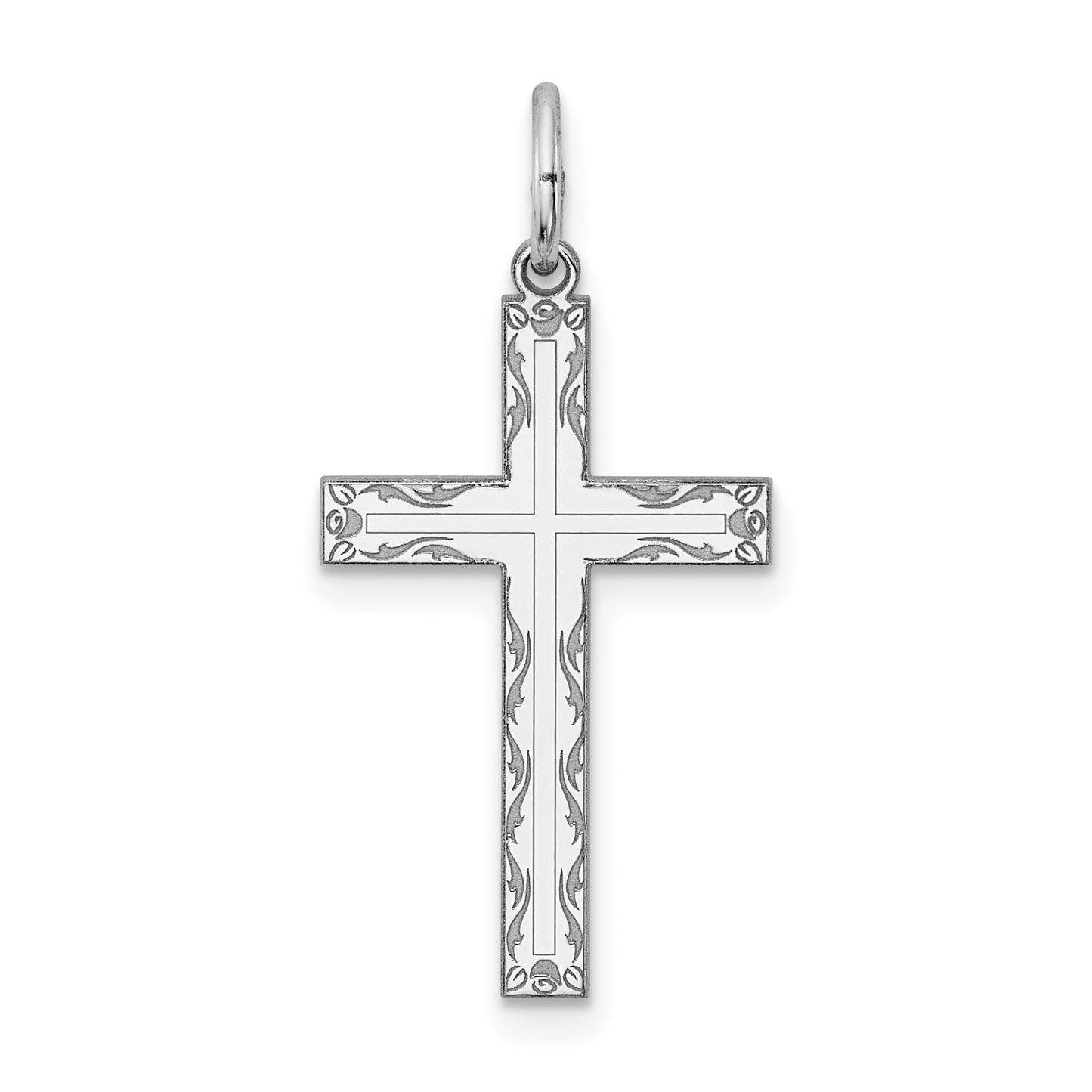 Sterling Silver Rhodium-Plated Laser Designed Cross Pendant